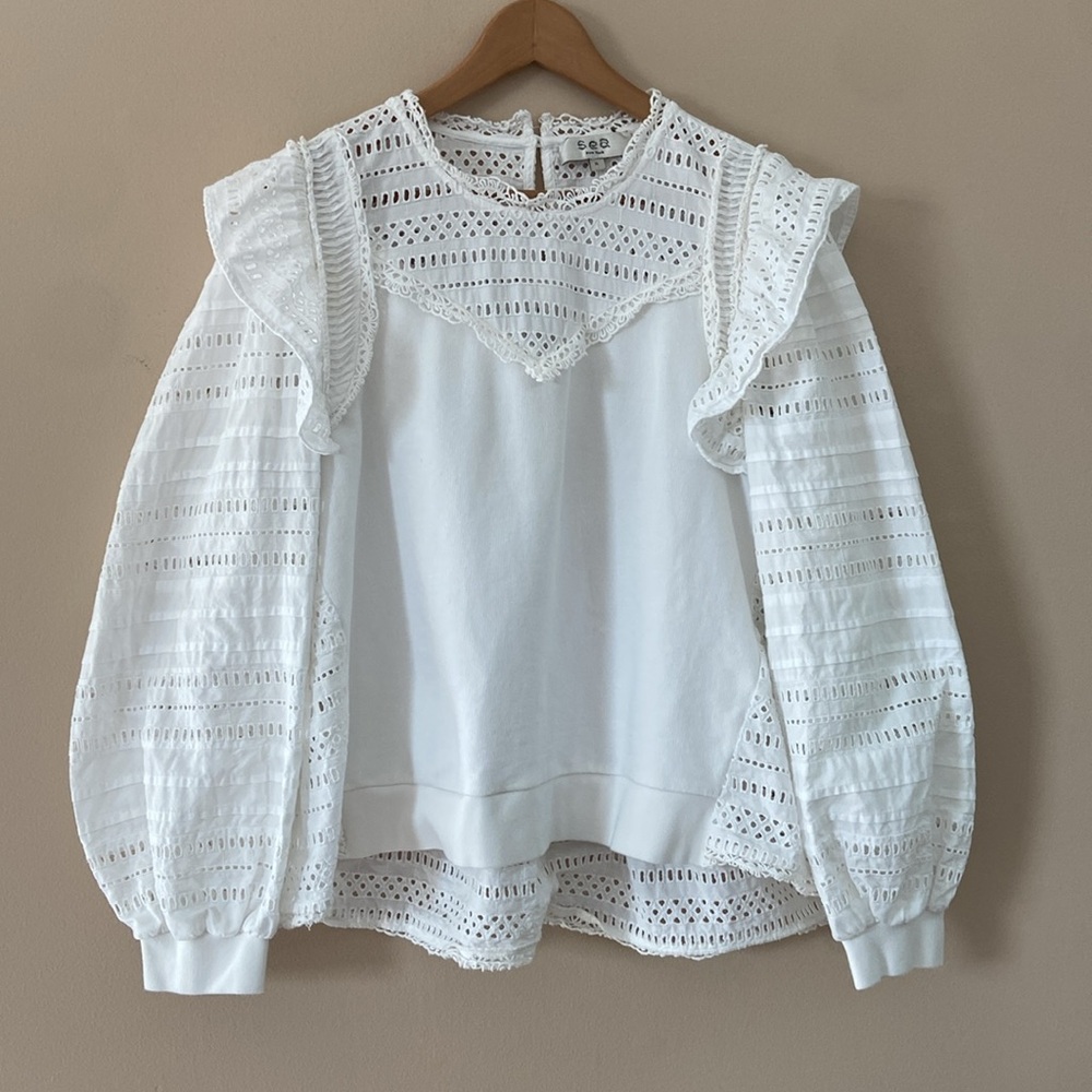 Sea New York White Eyelet Lace Paneled Blouse - Picture 8 of 16